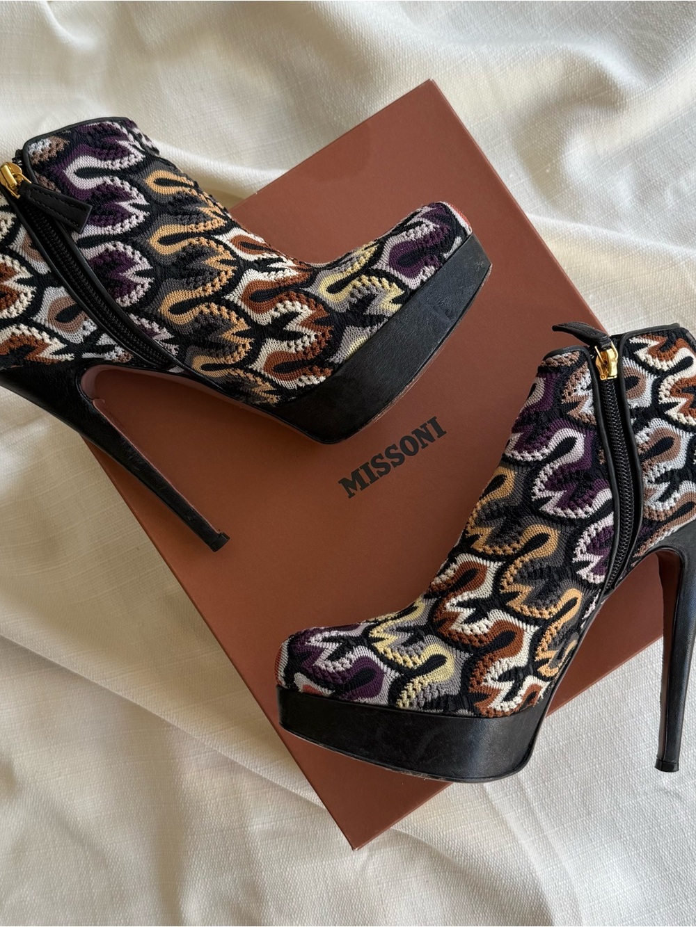 RARE* Vintage Missoni Multi-Color Knit Platform Ankle Boots
